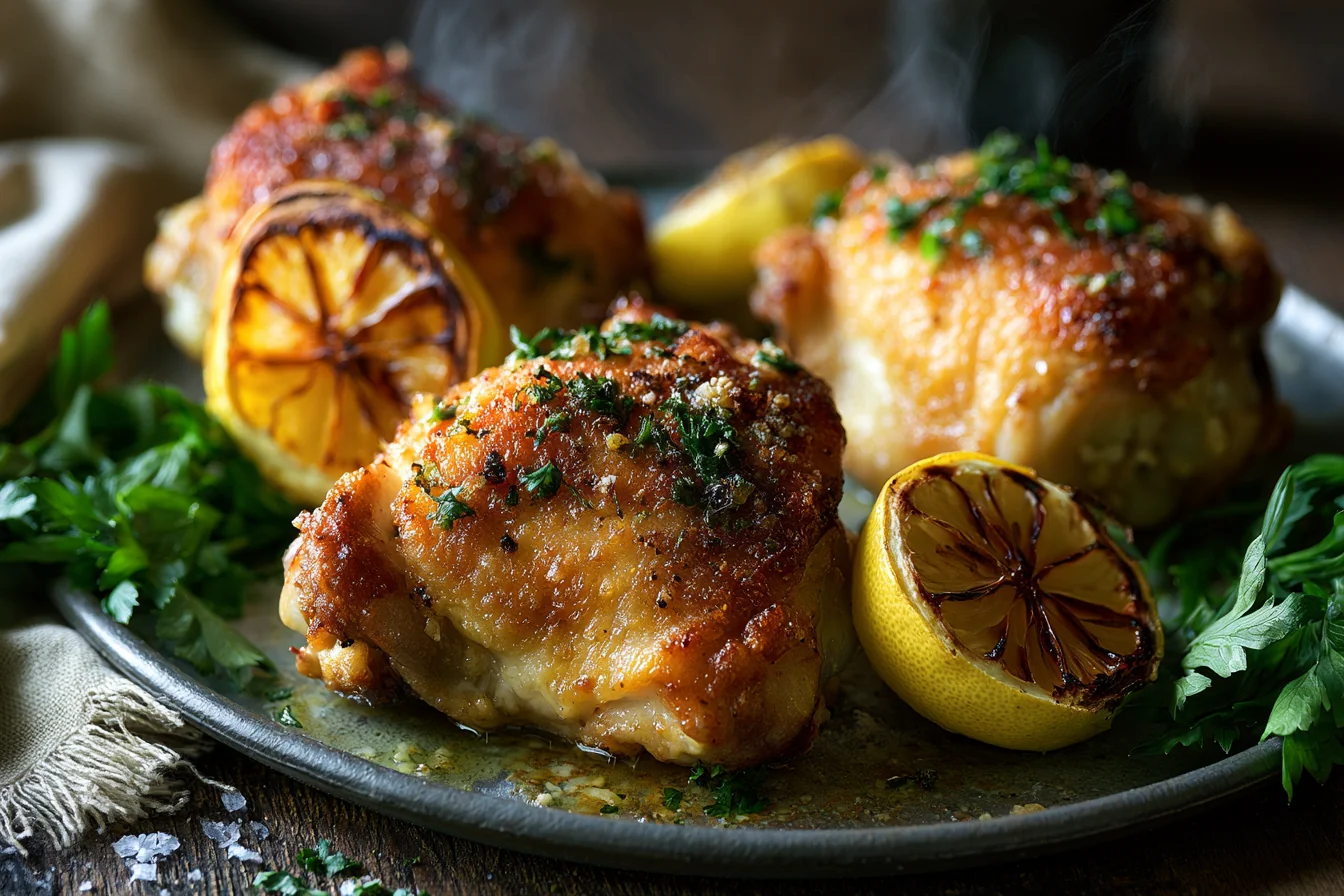 Crispy Baked Lemon Garlic Chicken Thighs: An Easy Dinner Recipe