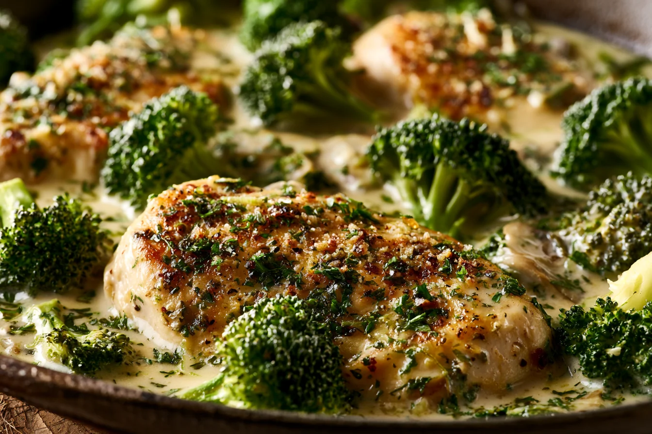 One-Pan Creamy Garlic Parmesan Chicken & Broccoli: Easy Weeknight Dinner