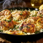 Delicious One-Pan Lemon Garlic Chicken and Rice Easy Weeknight Dinner
