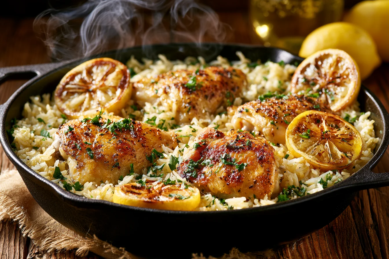 Delicious One-Pan Lemon Garlic Chicken and Rice Easy Weeknight Dinner