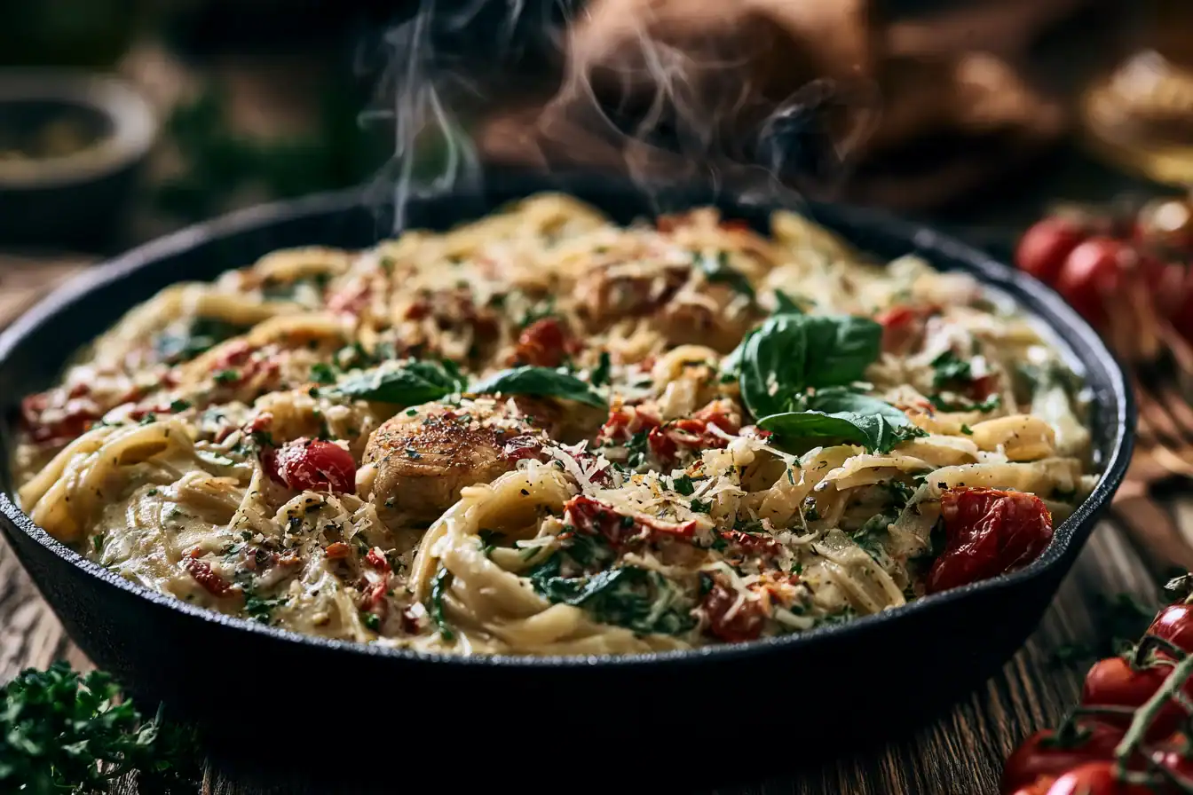 Creamy One-Pan Tuscan Chicken Pasta for an Easy Weeknight Dinner