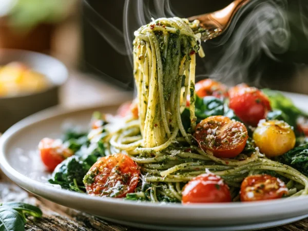 pesto pasta with spinach