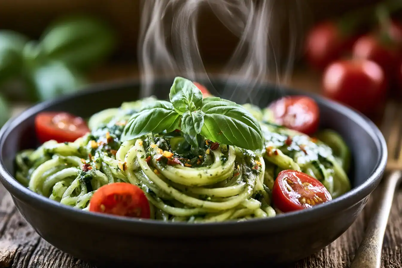 30-Minute Light Summer Zucchini Noodles with Pesto Dinner Recipe